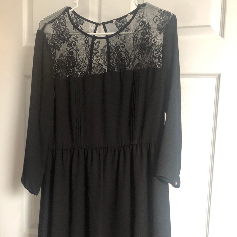Black dressy lace top long sleeve dress